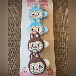 Set of 4 Kids Monster Hair Clips – Light Blue & Brown